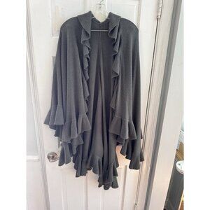Shana K Women’s Sz XL Ruffle Front Open Gray Cardigan FALL Cozy